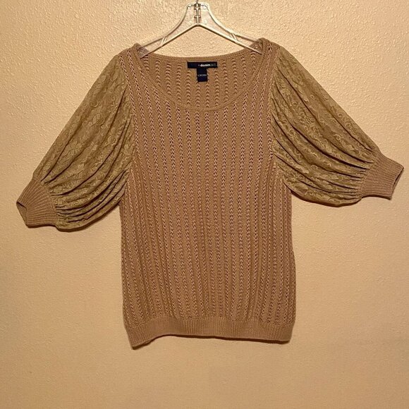 Denim 24/7 Sweaters - Denim 24/7 Women's Brown Lace Sleeves Knit Sweater Size M